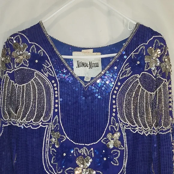 Neiman Marcus | Dresses | Vintage Neimanmarcus Blue And Silver Sequin Dress  Ml | Poshmark